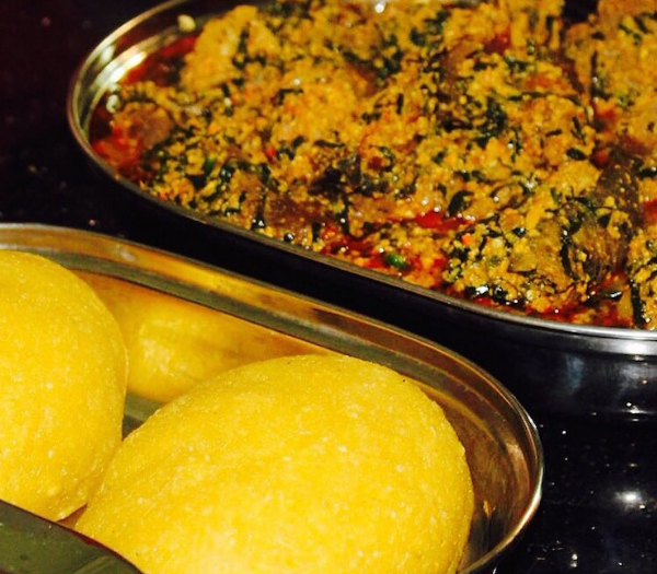 Garri and egusi soup