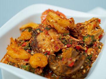 Sea food okro with (poundo)