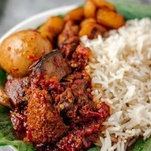Ofada Rice and Assorted Meat 