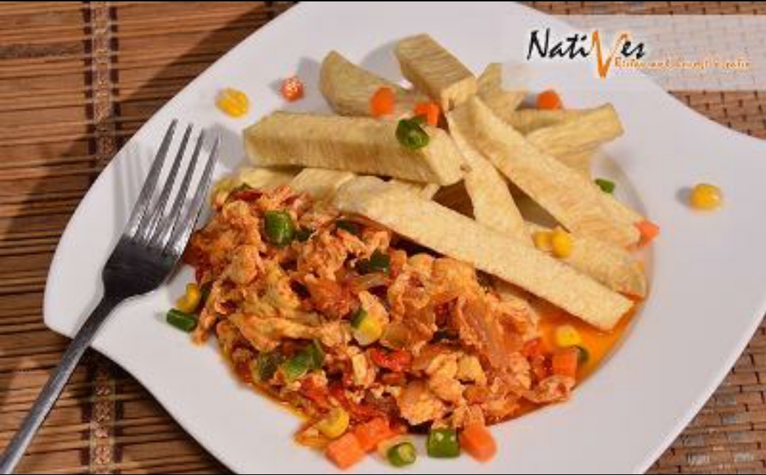 Fried Yam and egg sauce